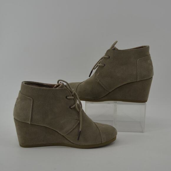 Women’s Taupe Suede Wedge Booties Lace-Up Ankle Boots Size 8 - Picture 8 of 11